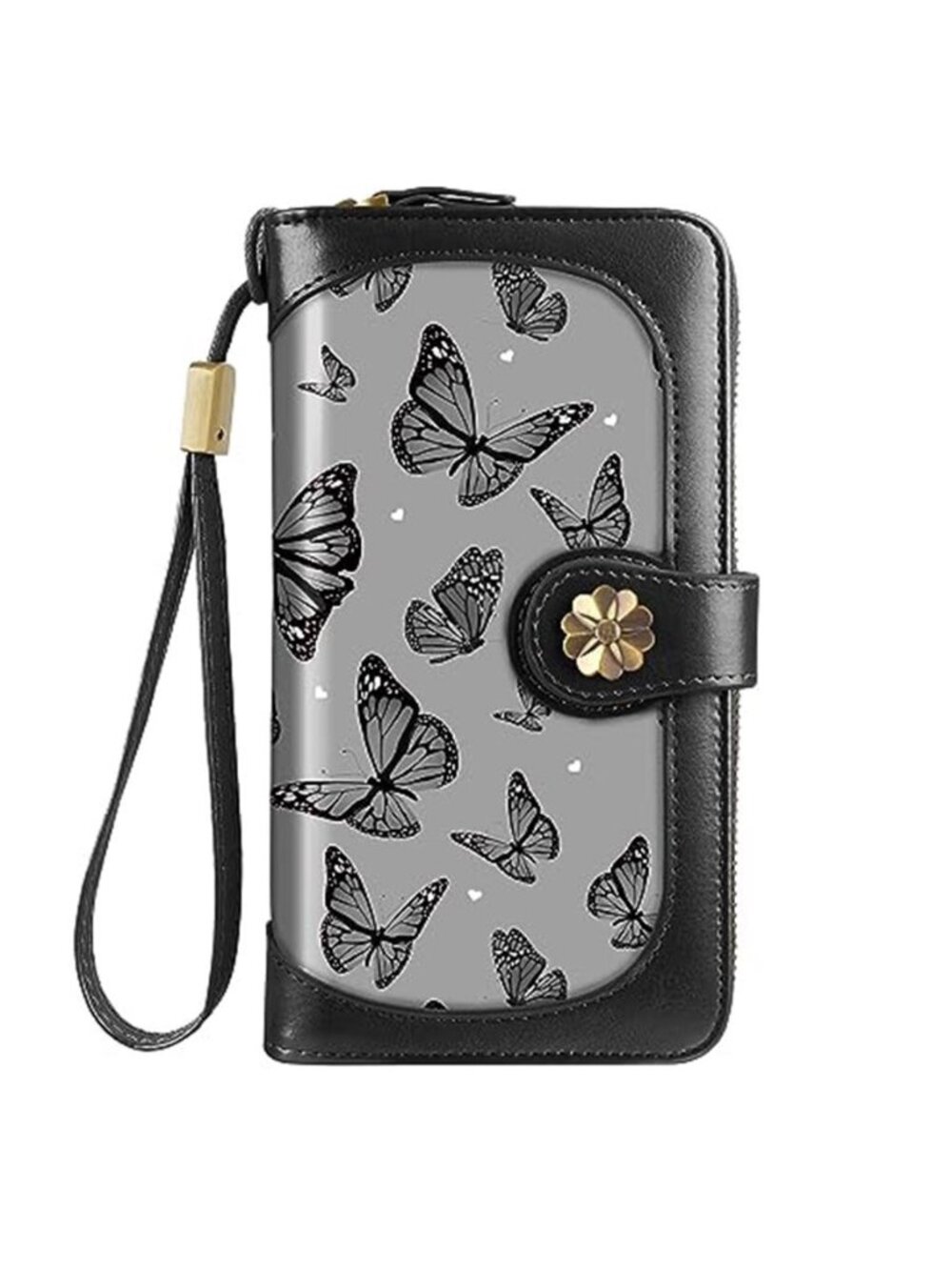 Butterfly RFID Wallet Womens Leather Wristlet Clutch Phone Organizer Purse
